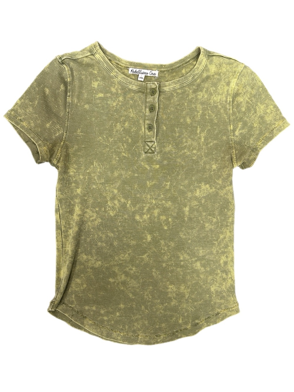 Rebellious One Short Sleeve Henley Top - Olive Green